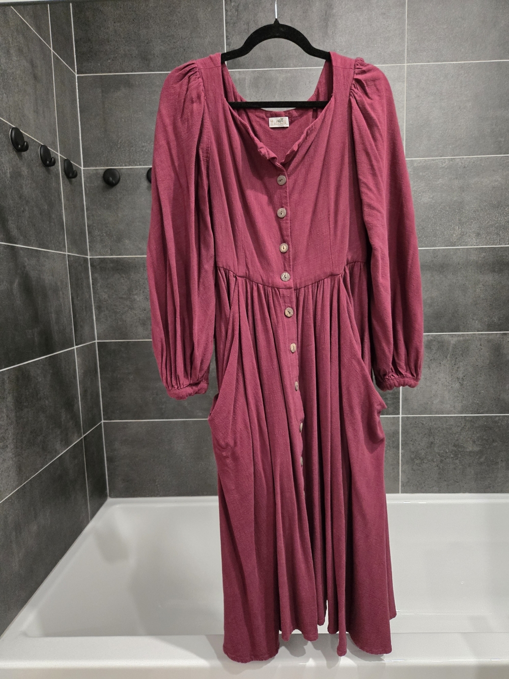 Button-Front Midi Dress with Large Pockets - Picture 1 of 7